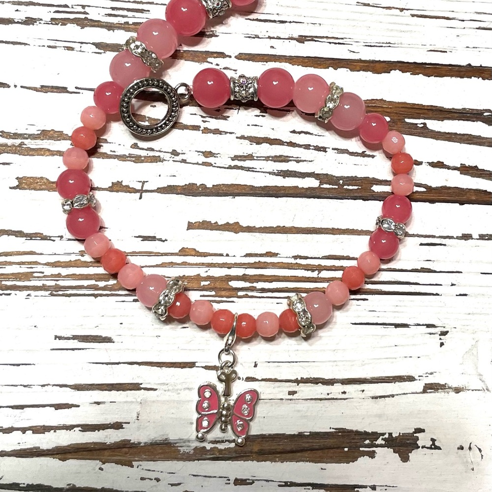 Pink Beaded Butterfly Charm Pet Necklace